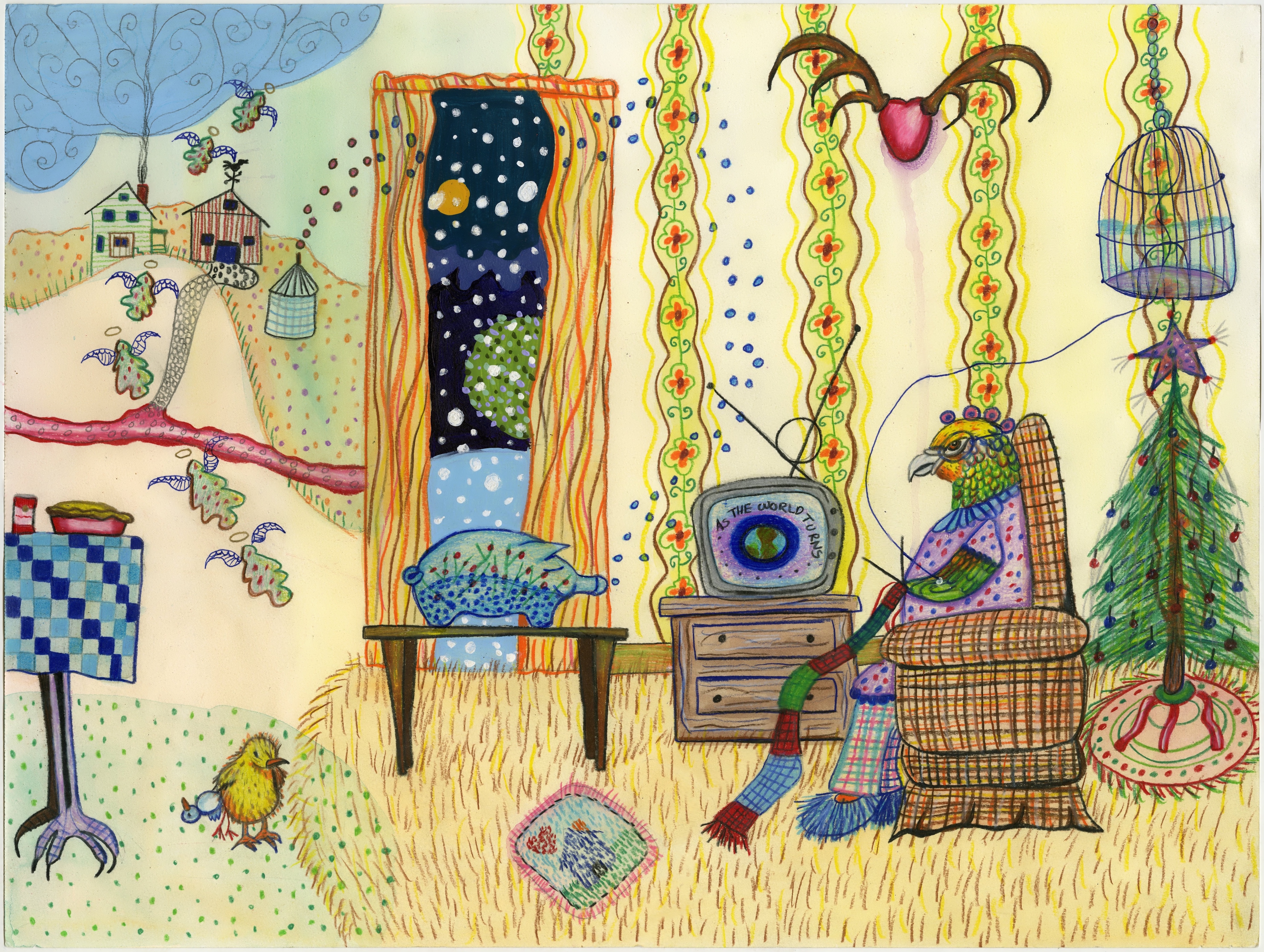 “Grandma Parrot and Her Terrarium Pig Watch the Soaps”, 2002